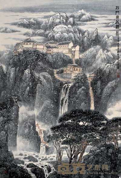 刘继才 石门山居图 立轴 170×117cm